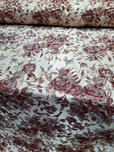 Load image into Gallery viewer, GRAY BURGUNDY Floral Brocade Upholstery Drapery Fabric Sold By The Yard For Dres
