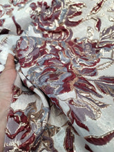 Load image into Gallery viewer, GRAY BURGUNDY Floral Brocade Upholstery Drapery Fabric Sold By The Yard For Dres
