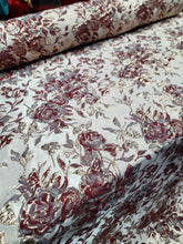 Load image into Gallery viewer, GRAY BURGUNDY Floral Brocade Upholstery Drapery Fabric Sold By The Yard For Dres
