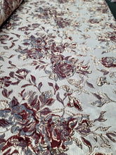 Load image into Gallery viewer, GRAY BURGUNDY Floral Brocade Upholstery Drapery Fabric Sold By The Yard For Dres
