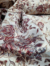 Load image into Gallery viewer, GRAY BURGUNDY Floral Brocade Upholstery Drapery Fabric Sold By The Yard For Dres
