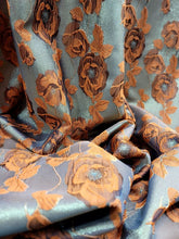 Load image into Gallery viewer, Gold Metallic Brocade Jacquard Orange Floral Fabric Sold By The Yard For Dress
