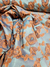 Load image into Gallery viewer, Gold Metallic Brocade Jacquard Orange Floral Fabric Sold By The Yard For Dress
