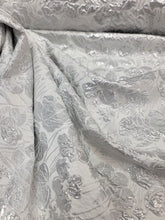 Load image into Gallery viewer, White Jacquard Brocade Metallic Silver Flower Floral Fabric By the Yard
