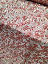 Load image into Gallery viewer, Red Gold Jacquard Brocade Fabric By the Yard Metallic Floral For Dress Prom
