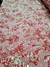 Load image into Gallery viewer, Red Gold Jacquard Brocade Fabric By the Yard Metallic Floral For Dress Prom
