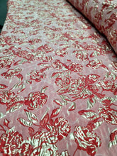 Load image into Gallery viewer, Red Gold Jacquard Brocade Fabric By the Yard Metallic Floral For Dress Prom
