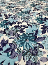 Load image into Gallery viewer, AQUA PURPLE BLUE FLORAL CHENILLE UPHOLSTERY BROCADE FABRIC SOLD BY THE YARD
