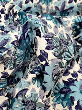 Load image into Gallery viewer, AQUA PURPLE BLUE FLORAL CHENILLE UPHOLSTERY BROCADE FABRIC SOLD BY THE YARD
