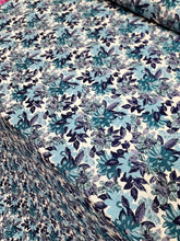 Load image into Gallery viewer, AQUA PURPLE BLUE FLORAL CHENILLE UPHOLSTERY BROCADE FABRIC SOLD BY THE YARD
