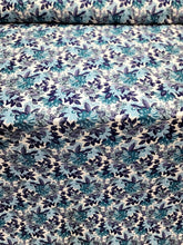 Load image into Gallery viewer, AQUA PURPLE BLUE FLORAL CHENILLE UPHOLSTERY BROCADE FABRIC SOLD BY THE YARD
