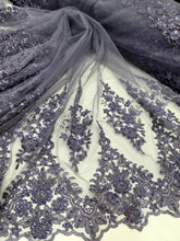 Load image into Gallery viewer, Lavender Amethyst Lace Fabric Beaded Flower Embroidery Sequins Fabric By The Yar
