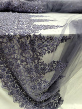 Load image into Gallery viewer, Lavender Amethyst Lace Fabric Beaded Flower Embroidery Sequins Fabric By The Yar
