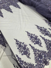 Load image into Gallery viewer, Lavender Amethyst Lace Fabric Beaded Flower Embroidery Sequins Fabric By The Yar
