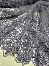 Load image into Gallery viewer, Lavender Amethyst Lace Fabric Beaded Flower Embroidery Sequins Fabric By The Yar
