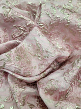 Load image into Gallery viewer, Pink Gold Floral Metallic Brocade Fabric Sold By The Yard For Dress
