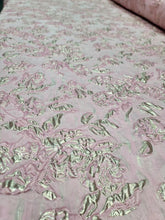 Load image into Gallery viewer, Pink Gold Floral Metallic Brocade Fabric Sold By The Yard For Dress
