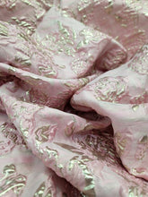 Load image into Gallery viewer, Pink Gold Floral Metallic Brocade Fabric Sold By The Yard For Dress
