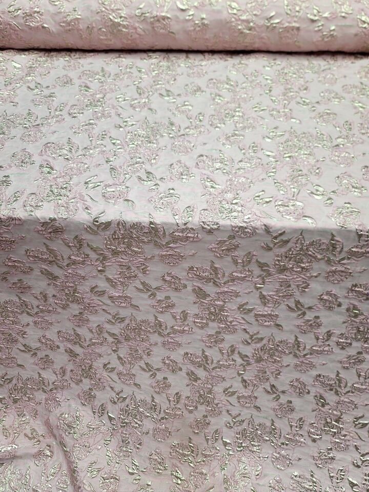 Pink Gold Floral Metallic Brocade Fabric Sold By The Yard For Dress