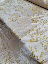 Load image into Gallery viewer, Fabric By The Yard Yellow Floral Beige Brocade Jacquard Prom Bridal Dress Uphols
