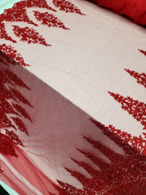 Load image into Gallery viewer, Red Embroidery Beaded Sequins Bridal Lace 50” Width Fabric Sold By The Yard
