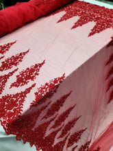 Load image into Gallery viewer, Red Embroidery Beaded Sequins Bridal Lace 50” Width Fabric Sold By The Yard
