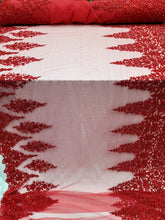 Load image into Gallery viewer, Red Embroidery Beaded Sequins Bridal Lace 50” Width Fabric Sold By The Yard
