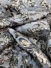 Load image into Gallery viewer, Brocade Flower Floral Fabric By the Yard Black Gold EMBOSSED FOR DRESS PROM
