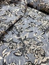 Load image into Gallery viewer, Brocade Flower Floral Fabric By the Yard Black Gold EMBOSSED FOR DRESS PROM
