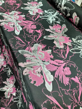 Load image into Gallery viewer, Fuchsia Floral Silver Metallic Brocade Fabric 60” W Sold By Yard Dress Upholste
