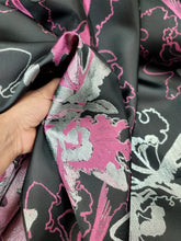 Load image into Gallery viewer, Fuchsia Floral Silver Metallic Brocade Fabric 60” W Sold By Yard Dress Upholste
