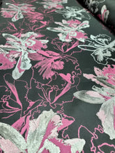 Load image into Gallery viewer, Fuchsia Floral Silver Metallic Brocade Fabric 60” W Sold By Yard Dress Upholste
