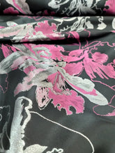 Load image into Gallery viewer, Fuchsia Floral Silver Metallic Brocade Fabric 60” W Sold By Yard Dress Upholste
