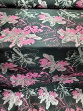 Load image into Gallery viewer, Fuchsia Floral Silver Metallic Brocade Fabric 60” W Sold By Yard Dress Upholste
