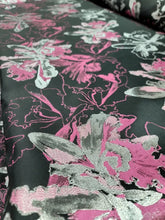 Load image into Gallery viewer, Fuchsia Floral Silver Metallic Brocade Fabric 60” W Sold By Yard Dress Upholste
