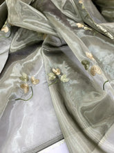 Load image into Gallery viewer, Olive Sheer Organza Craft DRESS Wedding Backdrop EMBROIDERY FLORAL FABRIC BY YAR
