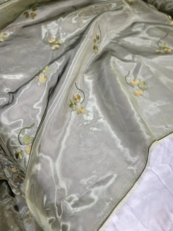 Olive Sheer Organza Craft DRESS Wedding Backdrop EMBROIDERY FLORAL FABRIC BY YAR