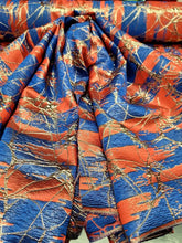 Load image into Gallery viewer, Damask Jacquard Brocade Royal Blue Red Gold Metallic Fabric Sold By The Yard
