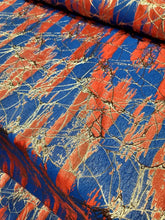 Load image into Gallery viewer, Damask Jacquard Brocade Royal Blue Red Gold Metallic Fabric Sold By The Yard
