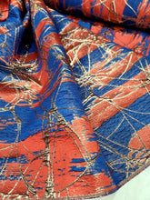 Load image into Gallery viewer, Damask Jacquard Brocade Royal Blue Red Gold Metallic Fabric Sold By The Yard
