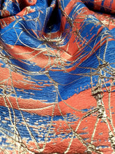 Load image into Gallery viewer, Damask Jacquard Brocade Royal Blue Red Gold Metallic Fabric Sold By The Yard
