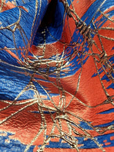 Load image into Gallery viewer, Damask Jacquard Brocade Royal Blue Red Gold Metallic Fabric Sold By The Yard
