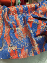 Load image into Gallery viewer, Damask Jacquard Brocade Royal Blue Red Gold Metallic Fabric Sold By The Yard
