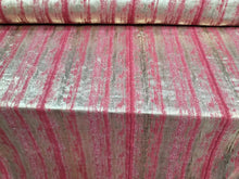 Load image into Gallery viewer, Strawberry Fuchsia Jacquard Brocade Rose Gold Metallic Textured Striped Fashion
