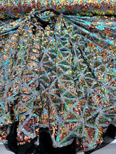 Load image into Gallery viewer, Green Blue Iridescent Black Mesh 4 way Stretch Sequins
