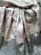 Load image into Gallery viewer, Sage Pink FLORAL Beige Brocade Fabric Sold By The Yard Fringes Shaggy
