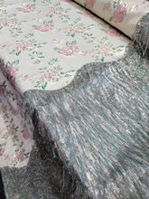 Load image into Gallery viewer, Sage Pink FLORAL Beige Brocade Fabric Sold By The Yard Fringes Shaggy
