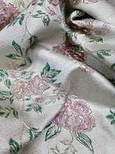 Load image into Gallery viewer, Sage Pink FLORAL Beige Brocade Fabric Sold By The Yard Fringes Shaggy
