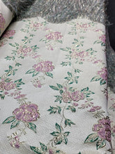 Load image into Gallery viewer, Sage Pink FLORAL Beige Brocade Fabric Sold By The Yard Fringes Shaggy
