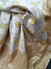 Load image into Gallery viewer, Yellow Brocade Jacquard Fabric By The Yard Floral Pink Brocade fringes
